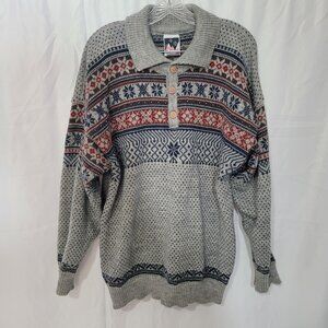 Dale Of Norway Pewter Clasp Quarter Henley Wool Nordic Sweater Men's Size XL